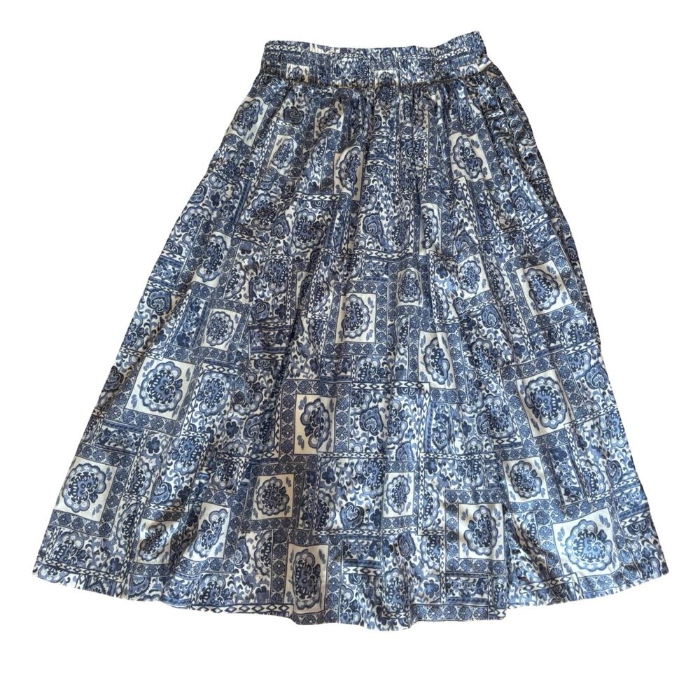 Abercrombie NWOT Pattern Mixed Poplin Tiered Maxi Skirt Blue Tile Print PM - Picture 8 of 13